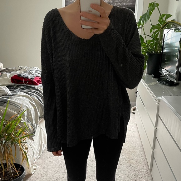 Dark grey waffle knit top - Picture 2 of 5